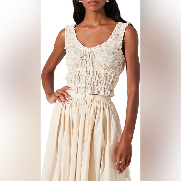 Astr Tops - ASTR Kissed Shirred Ruffle Sleeveless Crop Top